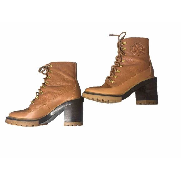 TORY BURCH  MILLER LUG SOLE BOOTIE 95MM in TOASTED CARAMEL  AUTHENTIC!  NWT - Picture 5 of 10